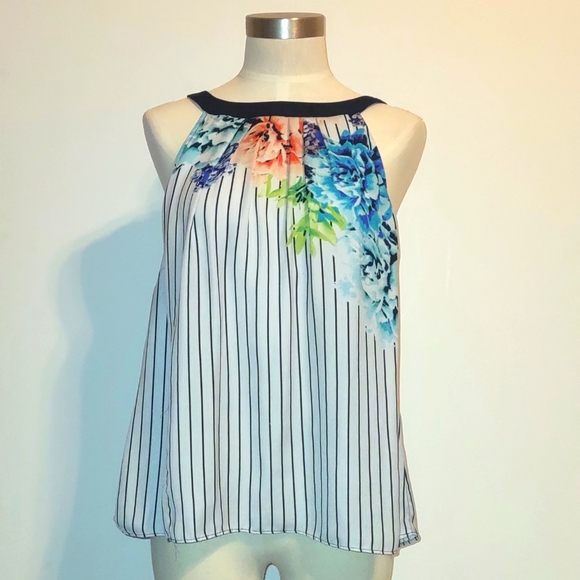 Worthington Halter Sleeveless Floral Stripes Size XL Keyhole Bow in back - Picture 2 of 9